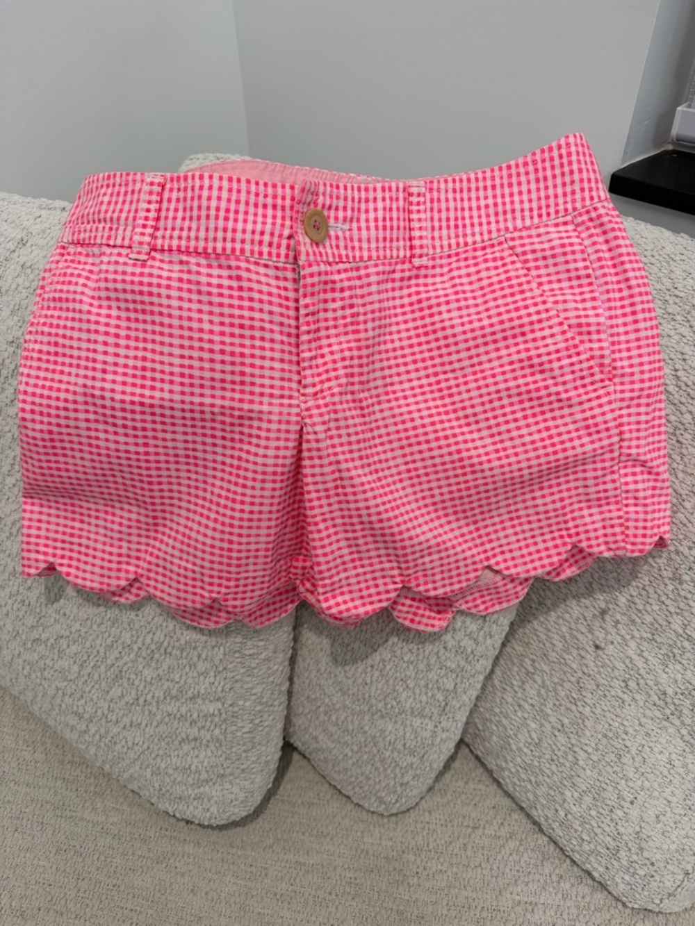 Lilly Pulitzer Pink Gingham Scalloped-Hem Bermuda Shorts